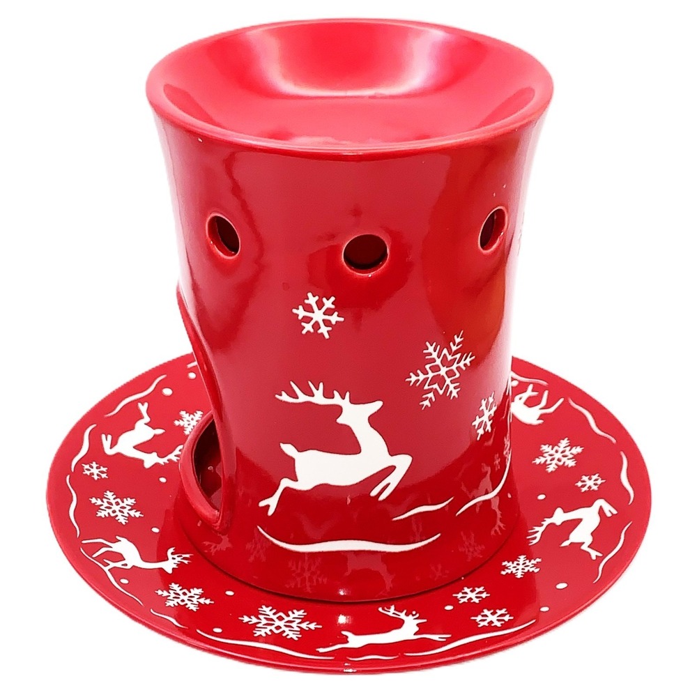 Retired Yankee Candle Leaping‎ Reindeer Snowflakes Warmer, Under Plate Vtg Melts